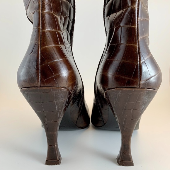 Via Spiga Croc Embossed Brown Leather Boots - Picture 6 of 8